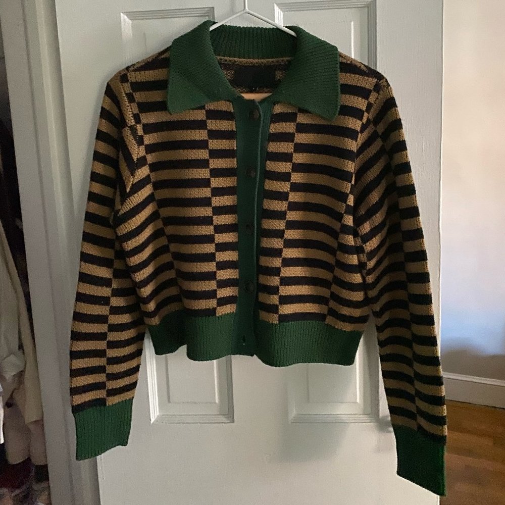 No 6 Lane Cardigan Tan Stripe Size Small